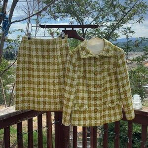 VINTAGE ROOS ATKINS call plaid large button blazer with skirt set excellent c